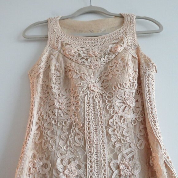 VINTAGE SUE WONG NOCTURNE Cream Soutache Lace Floral Shift Dress Y2K - Size US 8 - Picture 8 of 16
